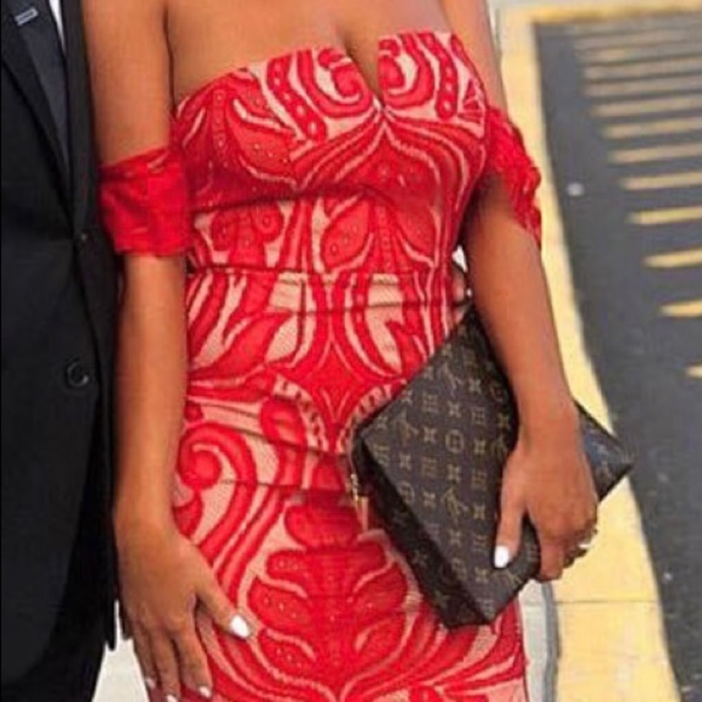Red and nude cocktail dress worn once, dry cleaned!